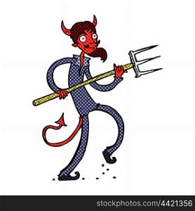 retro comic book style cartoon devil with pitchfork