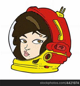 retro comic book style cartoon female astronaut