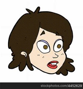 retro comic book style cartoon female face with surprised expression