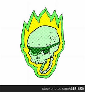 retro comic book style cartoon flaming pirate skull