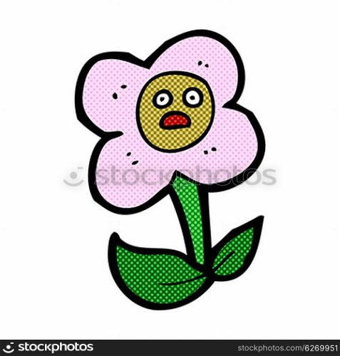retro comic book style cartoon flower with face