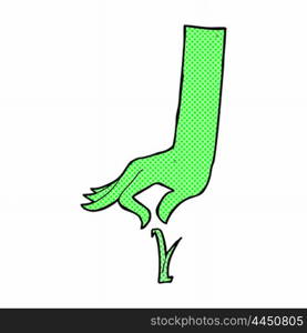 retro comic book style cartoon green hand picking blade of grass