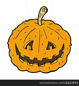 retro comic book style cartoon grinning pumpkin