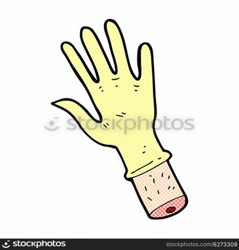 retro comic book style cartoon hand with rubber glove