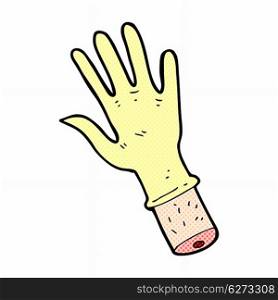 retro comic book style cartoon hand with rubber glove