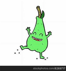 retro comic book style cartoon happy dancing pear