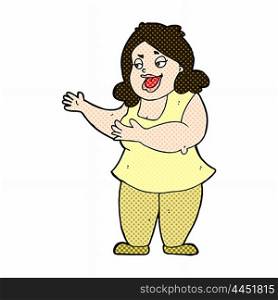 retro comic book style cartoon happy fat woman