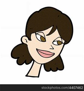 retro comic book style cartoon happy female face