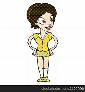retro comic book style cartoon happy woman in short skirt