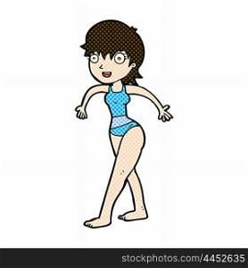 retro comic book style cartoon happy woman in swimming costume