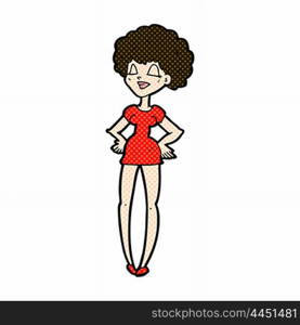 retro comic book style cartoon happy woman with hands on hips