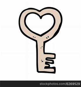 retro comic book style cartoon heart shaped key