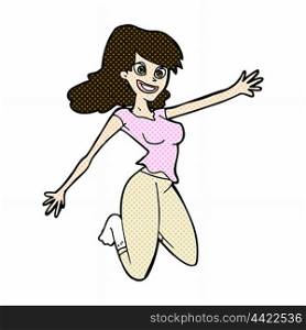 retro comic book style cartoon jumping woman