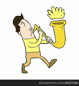 retro comic book style cartoon man blowing saxophone
