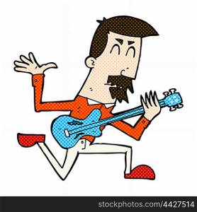 retro comic book style cartoon man playing electric guitar