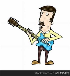 retro comic book style cartoon man playing electric guitar
