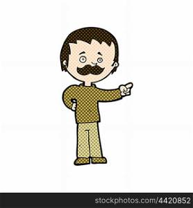 retro comic book style cartoon man with mustache pointing