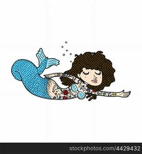 retro comic book style cartoon mermaid covered in tattoos