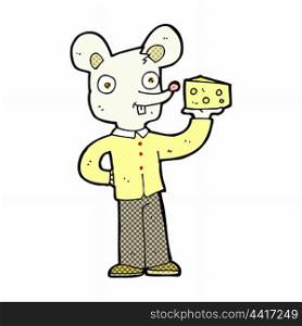 retro comic book style cartoon mouse holding cheese