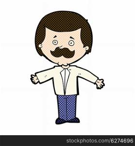 retro comic book style cartoon mustache man with open arms
