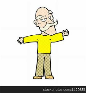 retro comic book style cartoon old man spreading arms wide