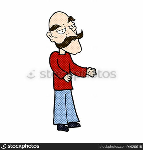 retro comic book style cartoon old man with mustache