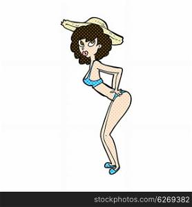 retro comic book style cartoon pin-up beach girl