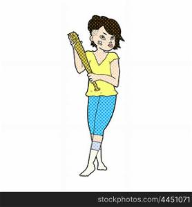 retro comic book style cartoon pretty punk girl with baseball bat