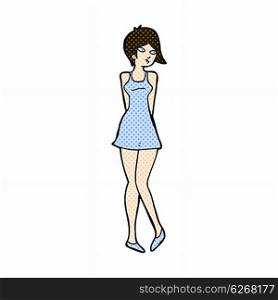 retro comic book style cartoon pretty woman in dress