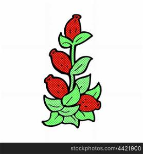 retro comic book style cartoon rosehip flowers