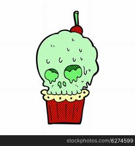 retro comic book style cartoon spooky skull cupcake