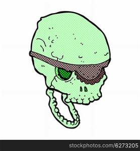 retro comic book style cartoon spooky skull with eye patch