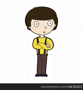 retro comic book style cartoon staring boy with folded arms