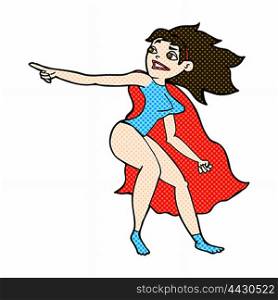 retro comic book style cartoon superhero woman pointing