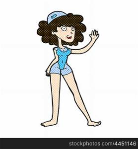 retro comic book style cartoon swimmer woman
