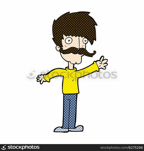 retro comic book style cartoon waving mustache man