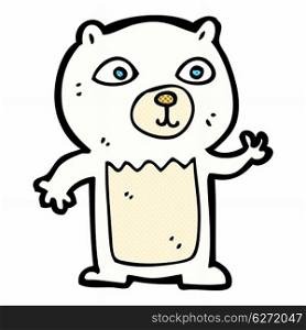 retro comic book style cartoon waving polar bear cub