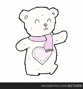 retro comic book style cartoon white teddy bear with love heart