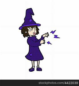 retro comic book style cartoon witch casting spell