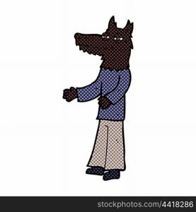 retro comic book style cartoon wolf man