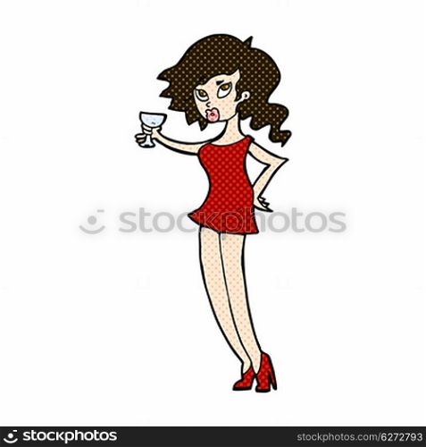 retro comic book style cartoon woman at party