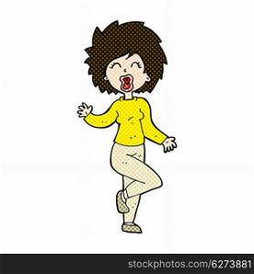 retro comic book style cartoon woman dancing