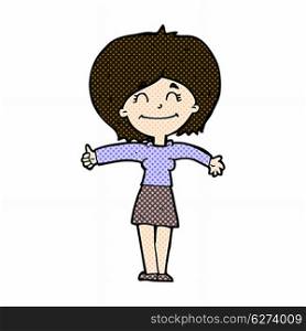 retro comic book style cartoon woman giving thumbs up sign