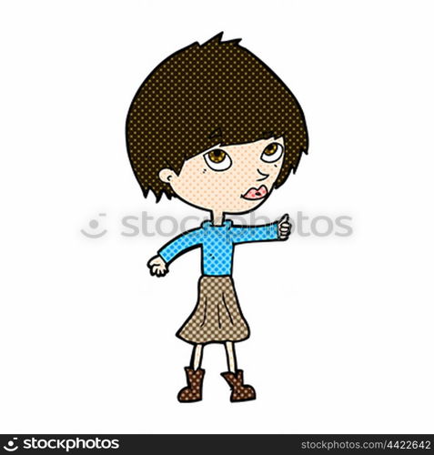 retro comic book style cartoon woman giving thumbs up symbol