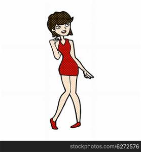 retro comic book style cartoon woman in cocktail dress