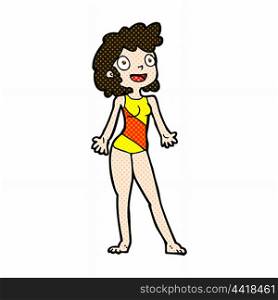 retro comic book style cartoon woman in swimming costume