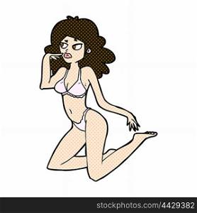 retro comic book style cartoon woman in underwear looking thoughtful