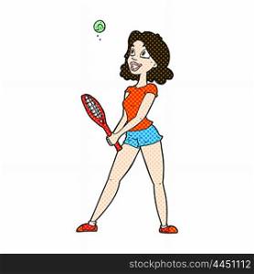 retro comic book style cartoon woman playing tennis
