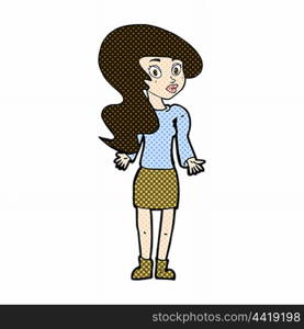 retro comic book style cartoon woman shrugging shoulders