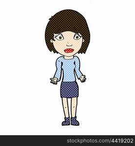 retro comic book style cartoon woman shrugging shoulders